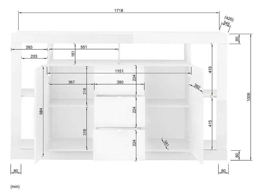 Aparador*Vente-unique Aparador Com 2 Portas E 3 Gavetas Lacado A Branco - Balka