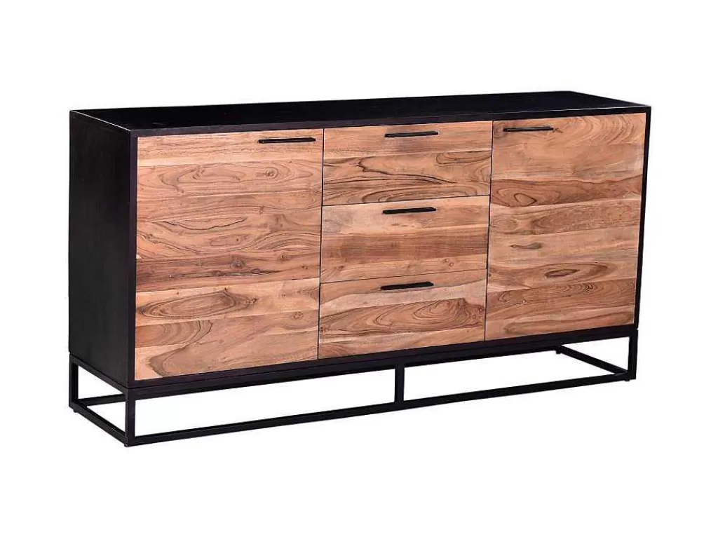 Aparador*Vente-unique Aparador Com 3 Gavetas E 2 Portas Em Madeira De Acacia E Metal, Natural Escuro E Preto - Alyona