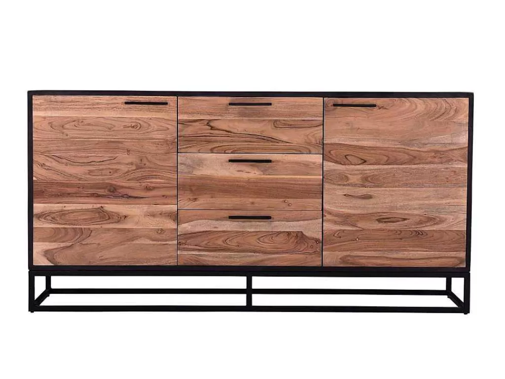 Aparador*Vente-unique Aparador Com 3 Gavetas E 2 Portas Em Madeira De Acacia E Metal, Natural Escuro E Preto - Alyona