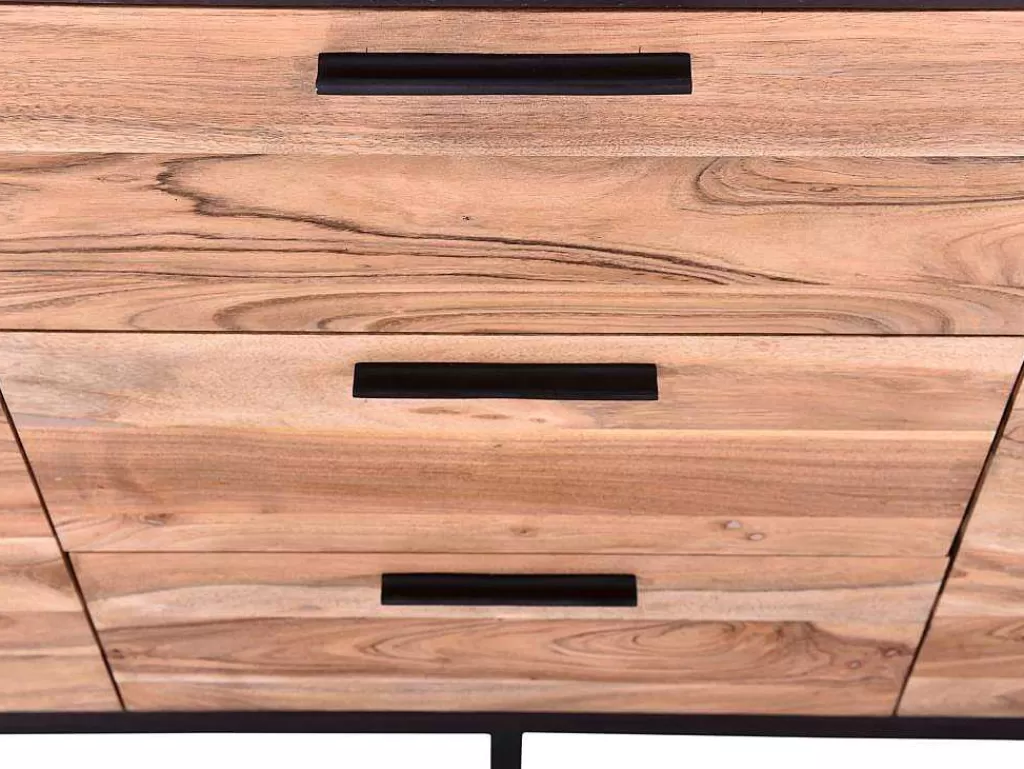 Aparador*Vente-unique Aparador Com 3 Gavetas E 2 Portas Em Madeira De Acacia E Metal, Natural Escuro E Preto - Alyona