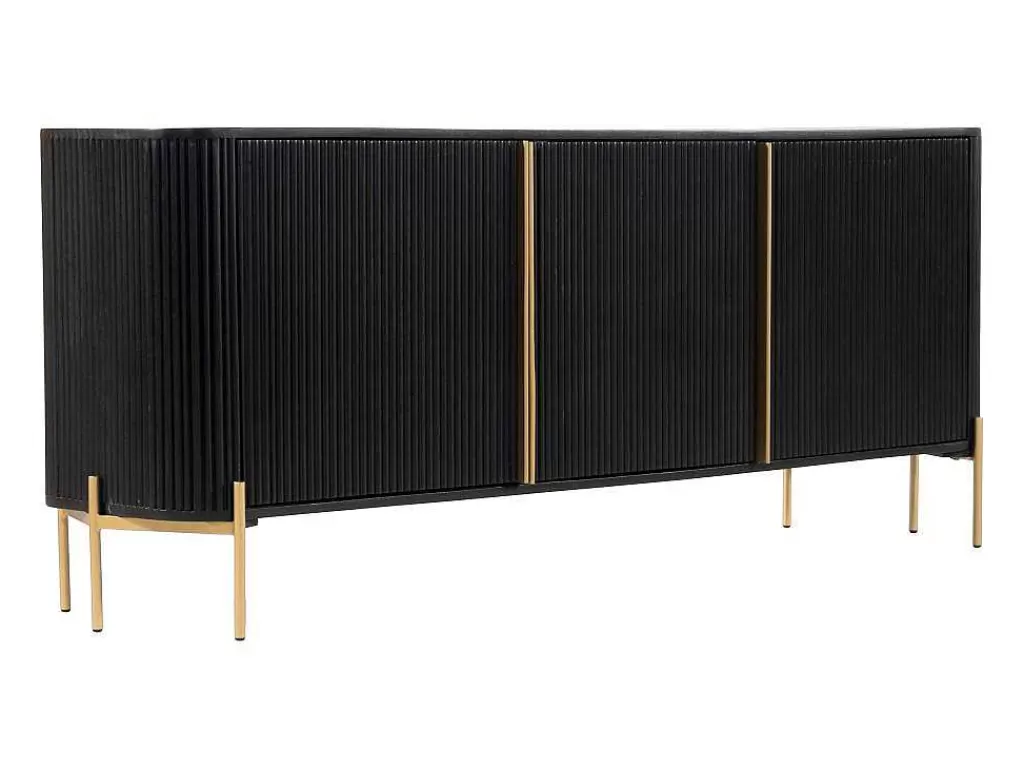 Aparador*Vente-unique Aparador Com 3 Portas Madeira De Mangueira E Metal Preto E Dourado - Balimela