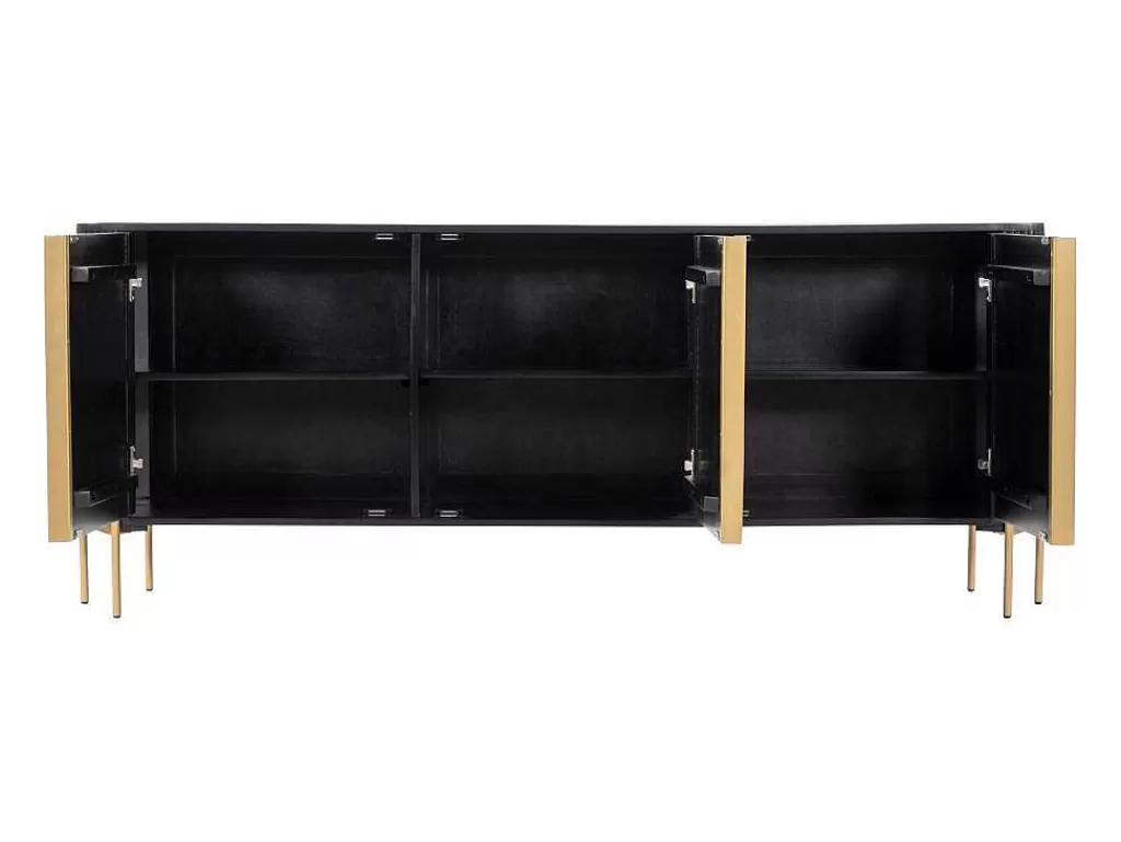 Aparador*Vente-unique Aparador Com 3 Portas Madeira De Mangueira E Metal Preto E Dourado - Balimela