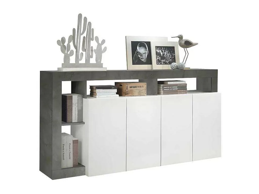 Aparador*Vente-unique Aparador Com 4 Portas E 4 Nichos Lacado A Branco E Cinza Cimento - Sefro