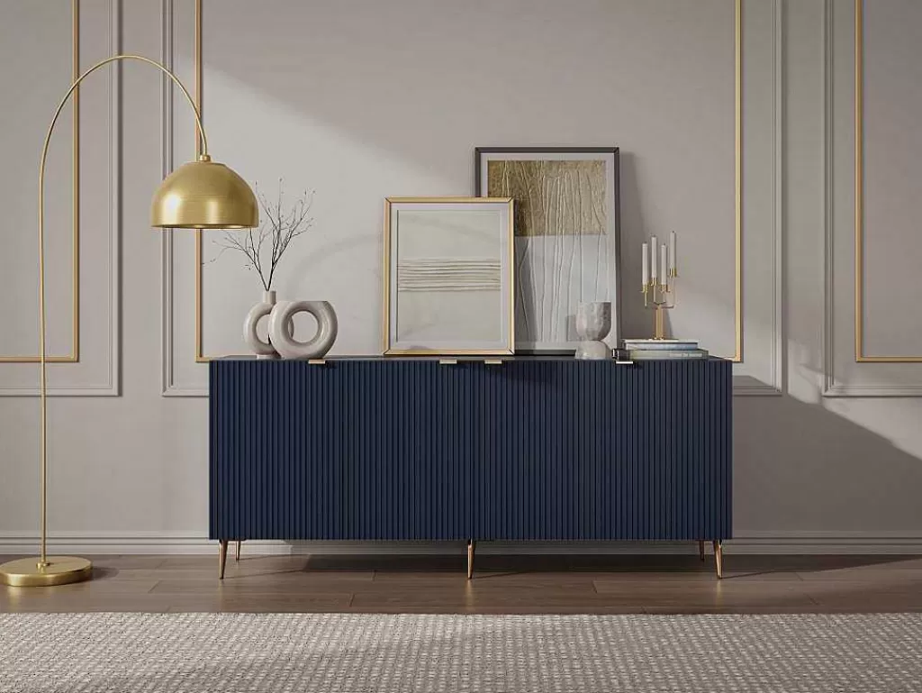 Aparador*Vente-unique Aparador Com 4 Portas Em Mdf E Aco Azul E Dourado - Yesinia