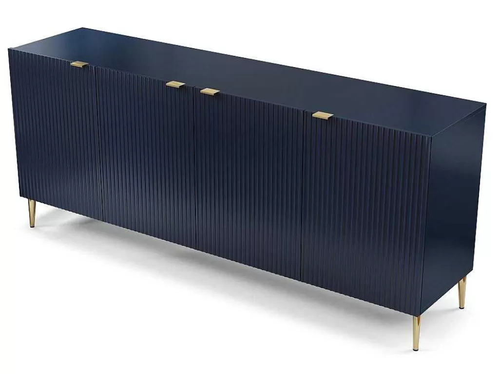 Aparador*Vente-unique Aparador Com 4 Portas Em Mdf E Aco Azul E Dourado - Yesinia