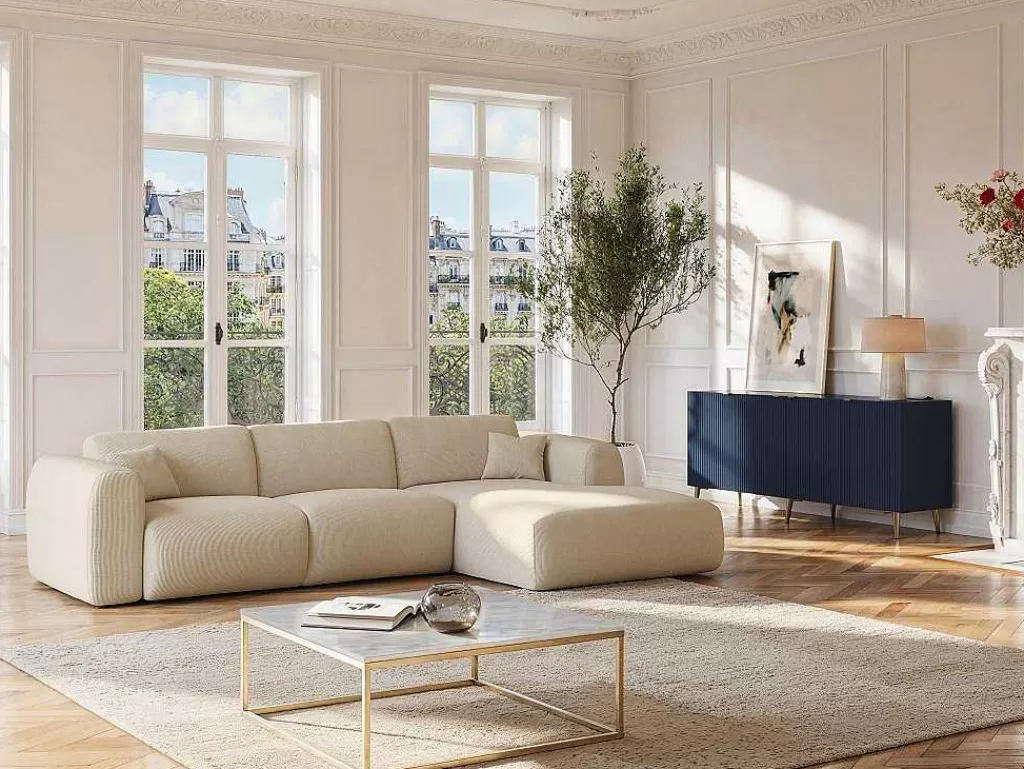 Aparador*Vente-unique Aparador Com 4 Portas Em Mdf E Aco Azul E Dourado - Yesinia