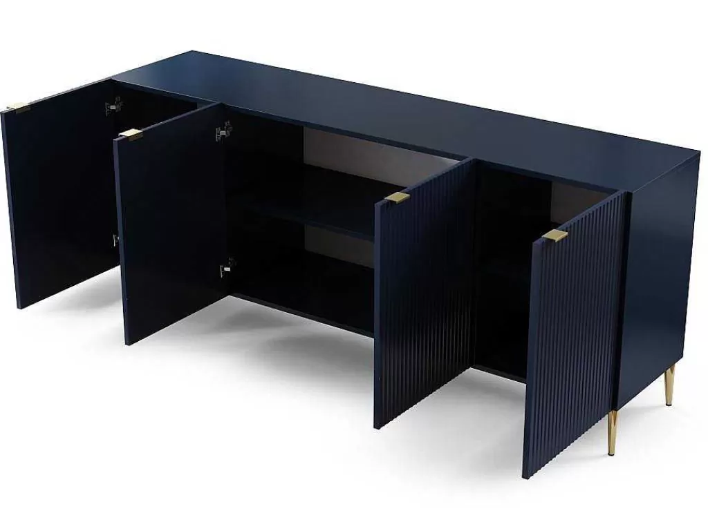 Aparador*Vente-unique Aparador Com 4 Portas Em Mdf E Aco Azul E Dourado - Yesinia
