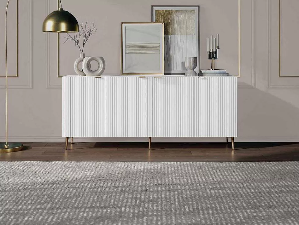 Aparador*Vente-unique Aparador Com 4 Portas Em Mdf E Aco Branco E Dourado - Yesinia