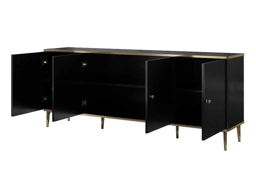 Promoções Sala*PASCAL MORABITO Aparador Com 4 Portas Em Mdf E Aco Preto E Dourado - Sinead De