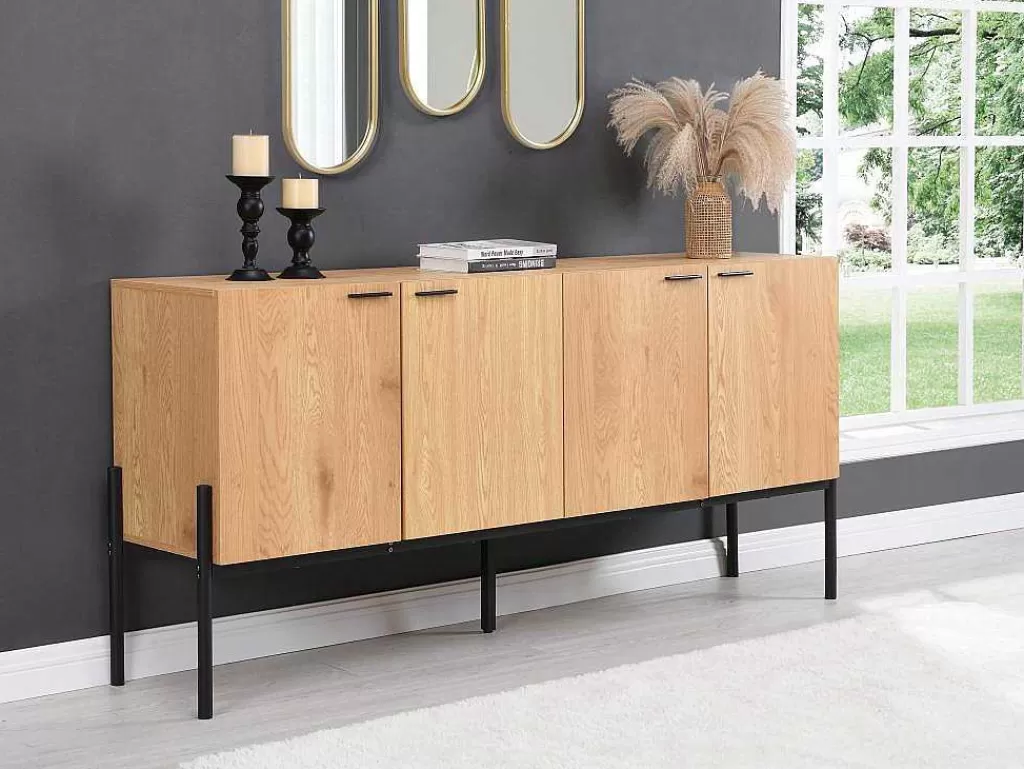 Aparador*Vente-unique Aparador Com 4 Portas Natural Claro E Preto - Memphis Ii