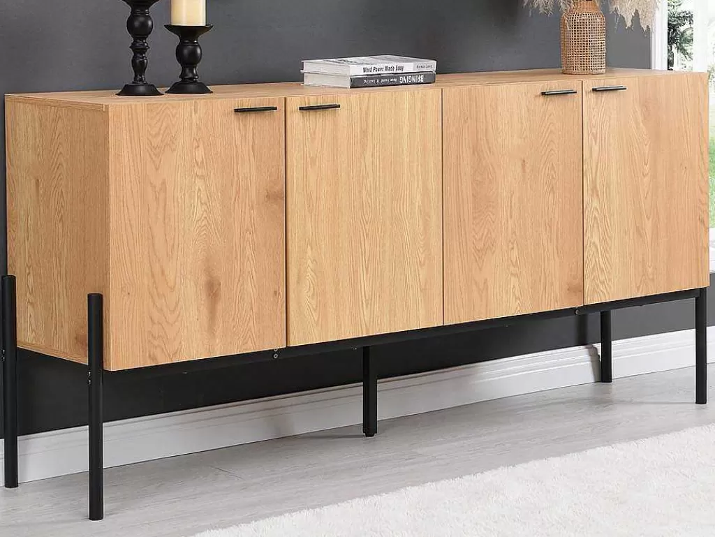 Aparador*Vente-unique Aparador Com 4 Portas Natural Claro E Preto - Memphis Ii