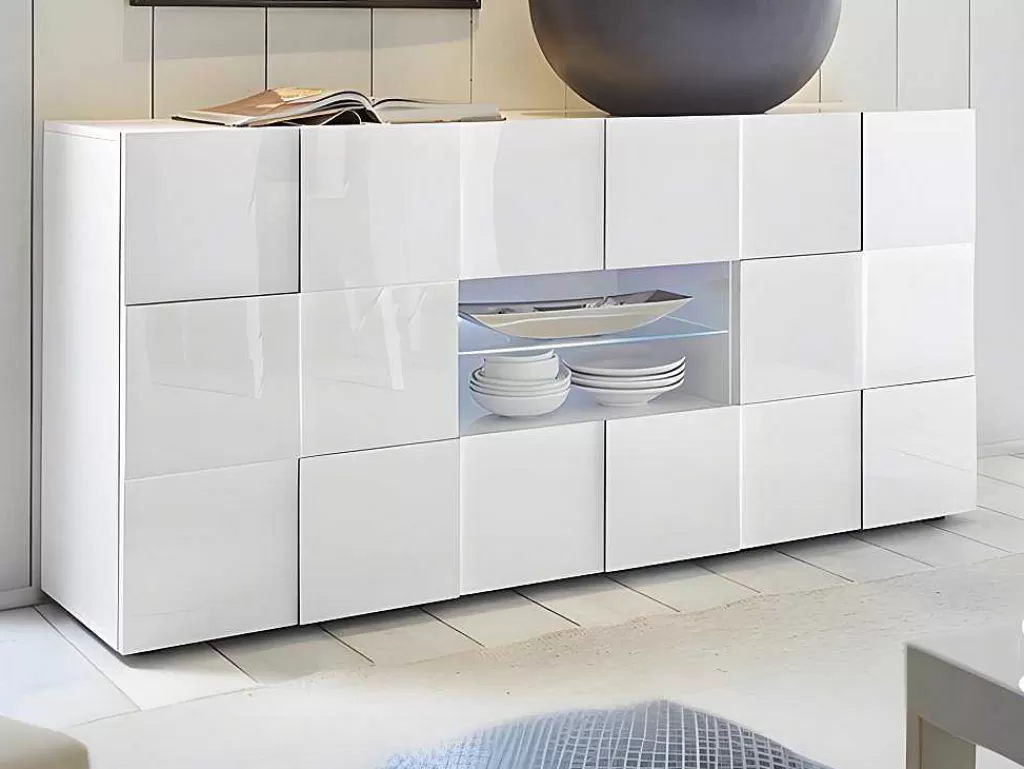 Aparador*Vente-unique Aparador Com Leds, 2 Portas E 2 Gavetas Cor Branco Lacado - Calisto