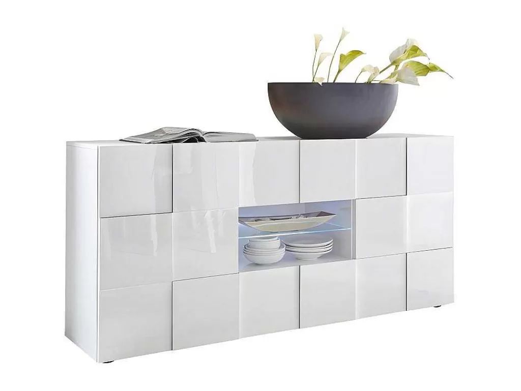 Aparador*Vente-unique Aparador Com Leds, 2 Portas E 2 Gavetas Cor Branco Lacado - Calisto