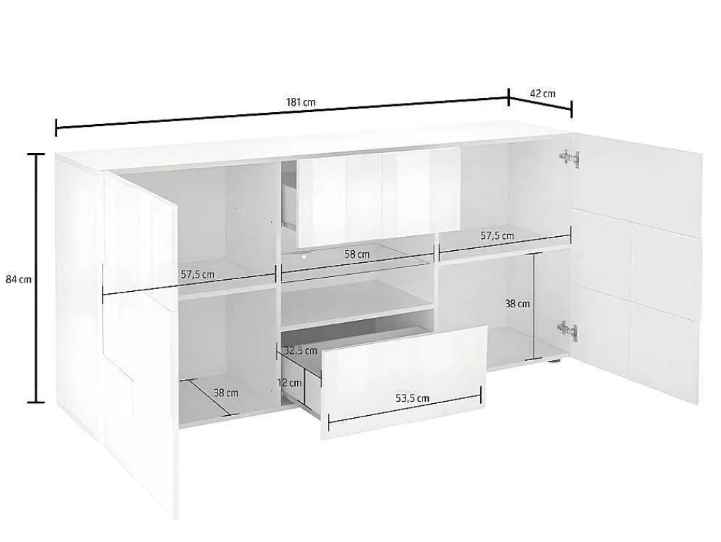 Aparador*Vente-unique Aparador Com Leds, 2 Portas E 2 Gavetas Cor Branco Lacado - Calisto