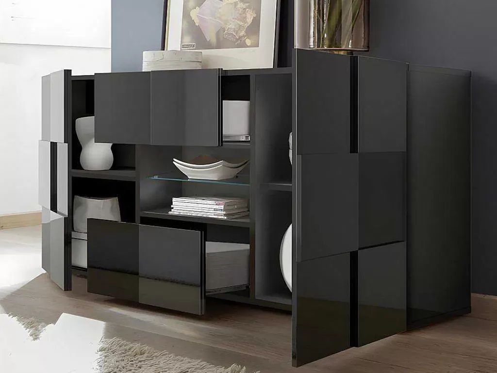Aparador*Vente-unique Aparador Com Leds, 2 Portas E 2 Gavetas Em Antracite Lacado - Calisto