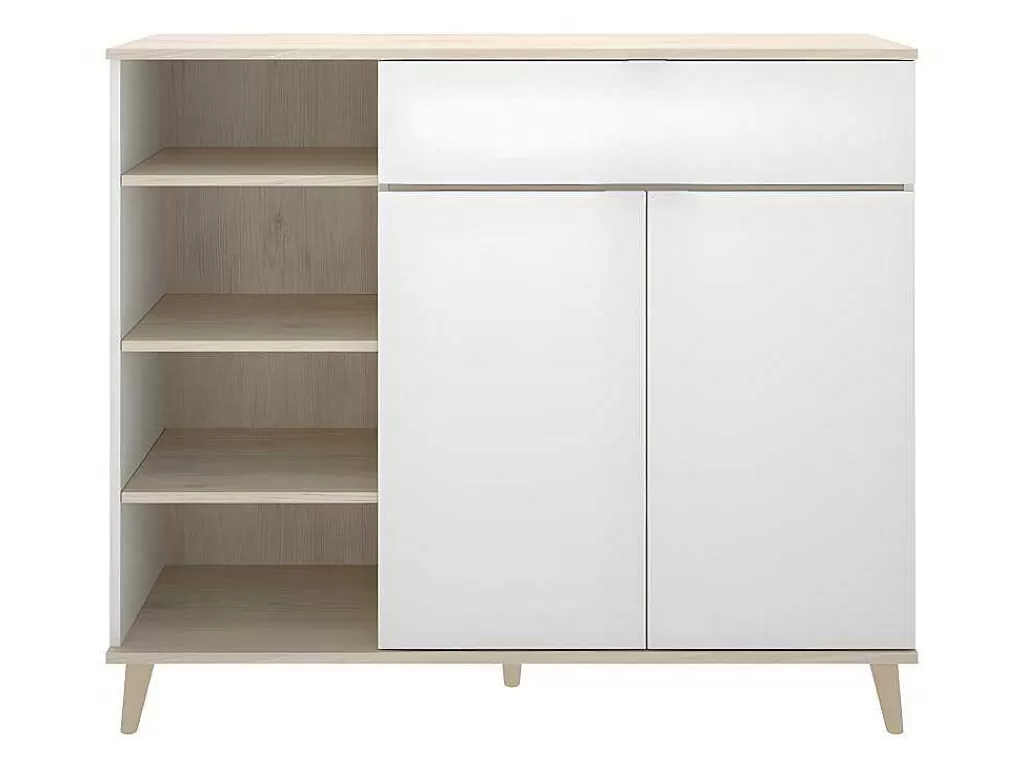 Móvel De Cozinha*Vente-unique Aparador De Cozinha Com 2 Portas, 1 Gaveta E 4 Nichos Cor Branco E Carvalho - Wajdi