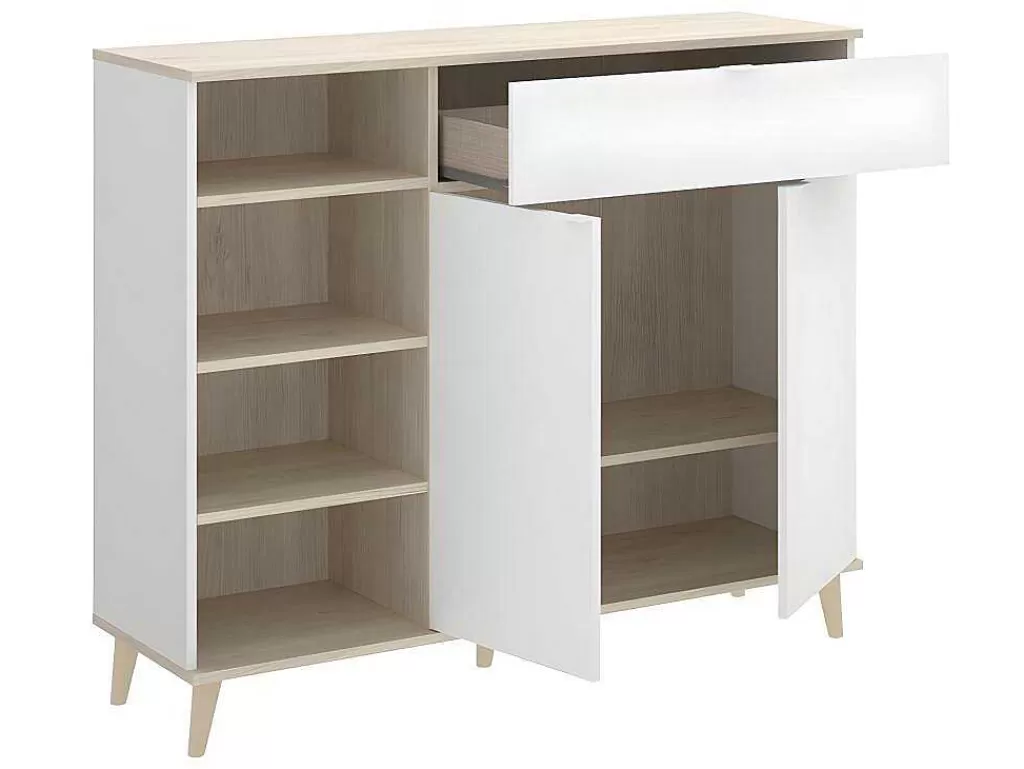 Móvel De Cozinha*Vente-unique Aparador De Cozinha Com 2 Portas, 1 Gaveta E 4 Nichos Cor Branco E Carvalho - Wajdi