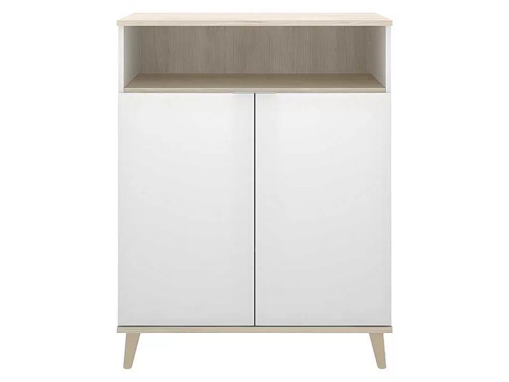 Móvel De Cozinha*Vente-unique Aparador De Cozinha Com 2 Portas E 1 Nicho Cor Branco E Carvalho - Wajdi