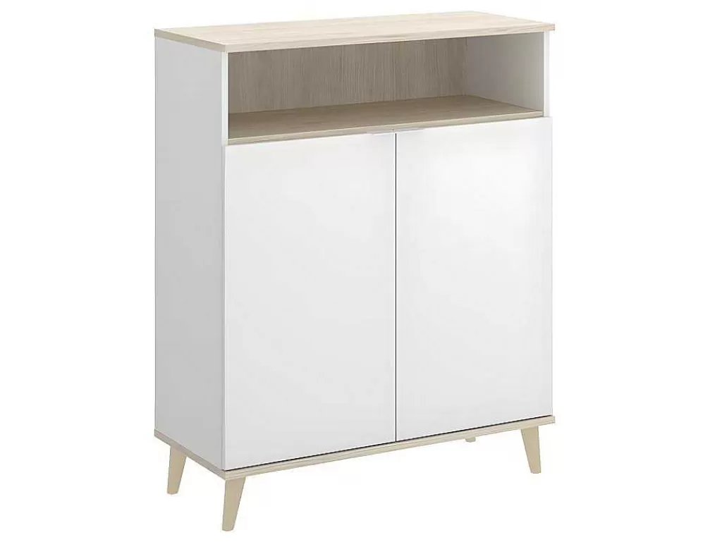 Móvel De Cozinha*Vente-unique Aparador De Cozinha Com 2 Portas E 1 Nicho Cor Branco E Carvalho - Wajdi