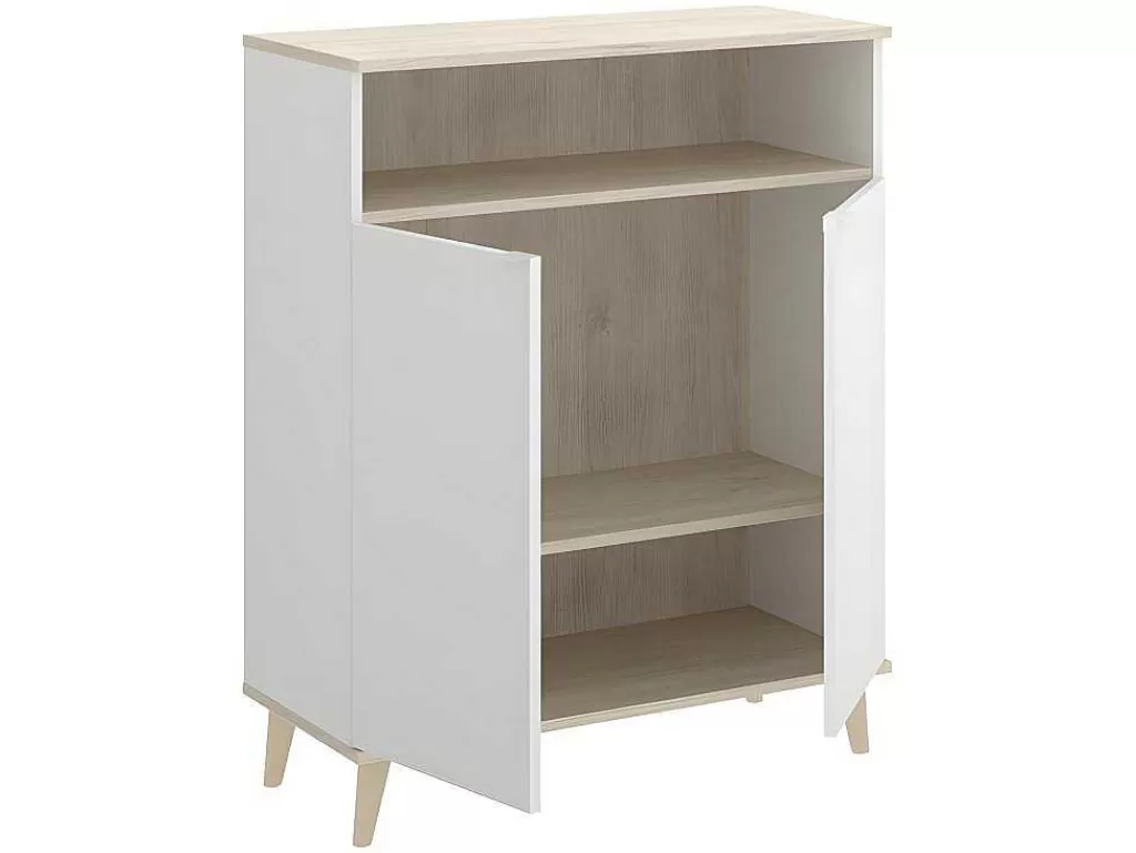 Móvel De Cozinha*Vente-unique Aparador De Cozinha Com 2 Portas E 1 Nicho Cor Branco E Carvalho - Wajdi