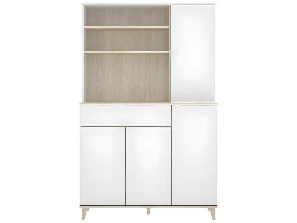 Móvel De Cozinha*Vente-unique Aparador De Cozinha Com 4 Portas, 1 Gaveta E 3 Nichos Cor Branco E Carvalho - Wajdi