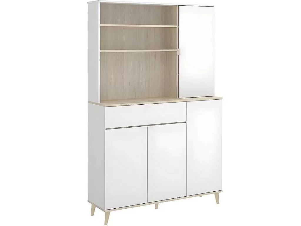Móvel De Cozinha*Vente-unique Aparador De Cozinha Com 4 Portas, 1 Gaveta E 3 Nichos Cor Branco E Carvalho - Wajdi