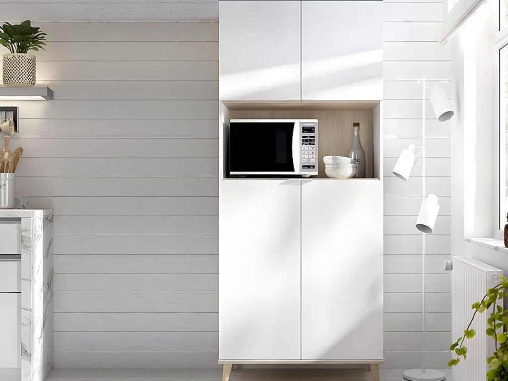 Móvel De Cozinha*Vente-unique Aparador De Cozinha Com 4 Portas E 1 Nicho Cor Branco E Carvalho - Wajdi