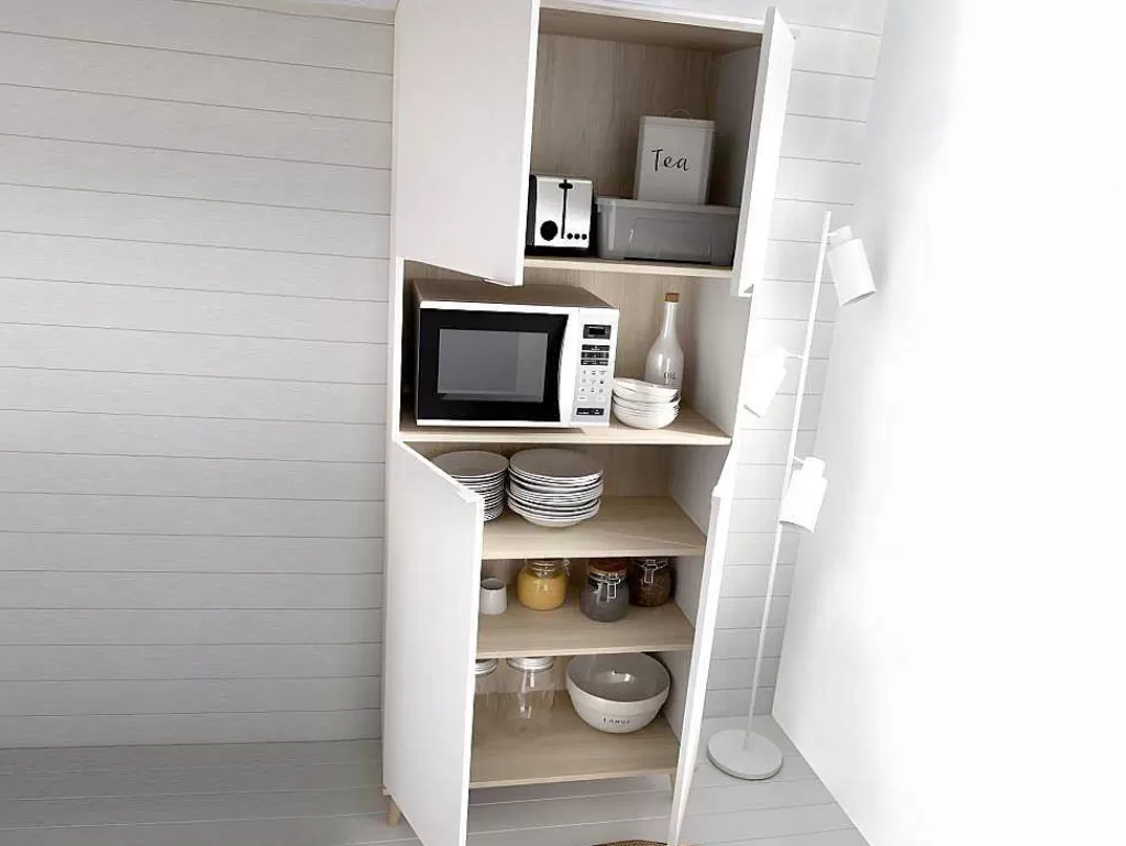 Móvel De Cozinha*Vente-unique Aparador De Cozinha Com 4 Portas E 1 Nicho Cor Branco E Carvalho - Wajdi