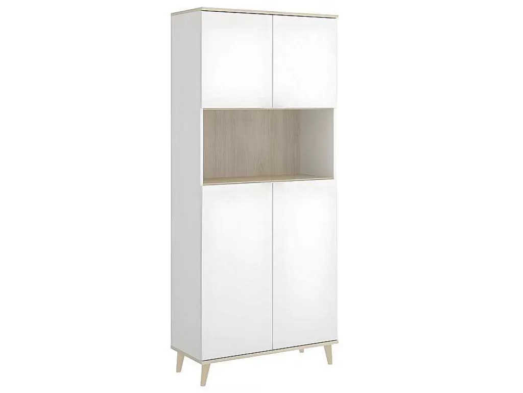 Móvel De Cozinha*Vente-unique Aparador De Cozinha Com 4 Portas E 1 Nicho Cor Branco E Carvalho - Wajdi