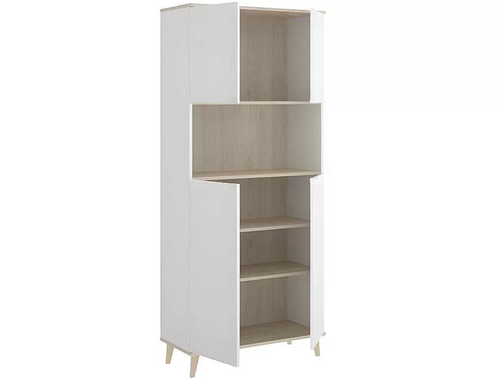 Móvel De Cozinha*Vente-unique Aparador De Cozinha Com 4 Portas E 1 Nicho Cor Branco E Carvalho - Wajdi