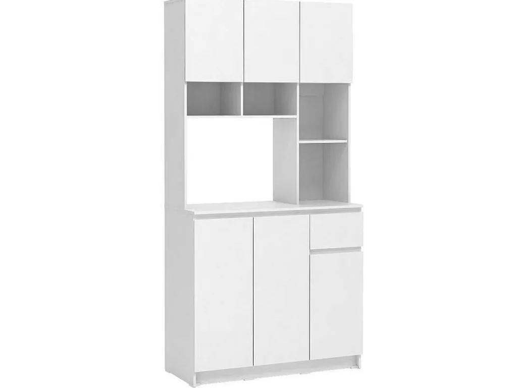 Móvel De Cozinha*Vente-unique Aparador De Cozinha Com 6 Portas, 1 Gaveta E 5 Nichos, Branco - Nizali
