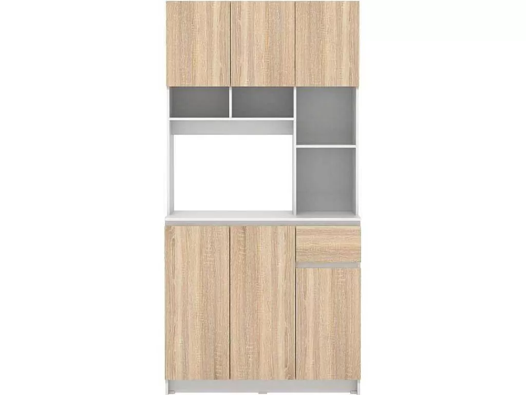 Móvel De Cozinha*Vente-unique Aparador De Cozinha Com 6 Portas, 1 Gaveta E 5 Nichos, Natural Claro E Branco - Nizali