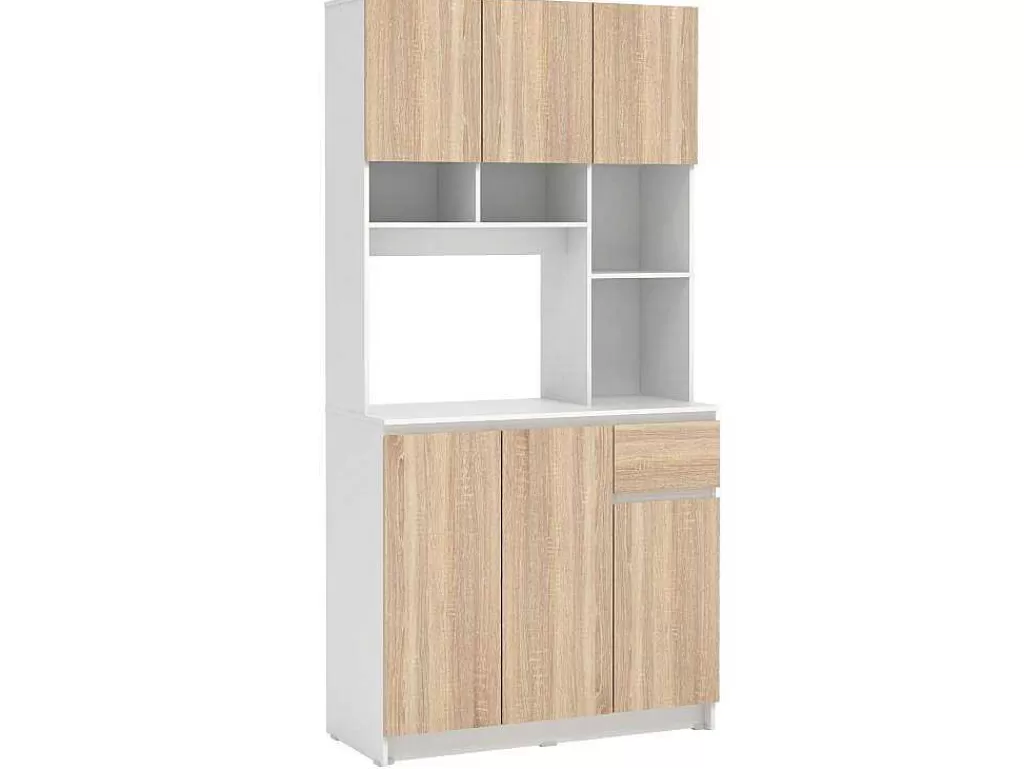 Móvel De Cozinha*Vente-unique Aparador De Cozinha Com 6 Portas, 1 Gaveta E 5 Nichos, Natural Claro E Branco - Nizali