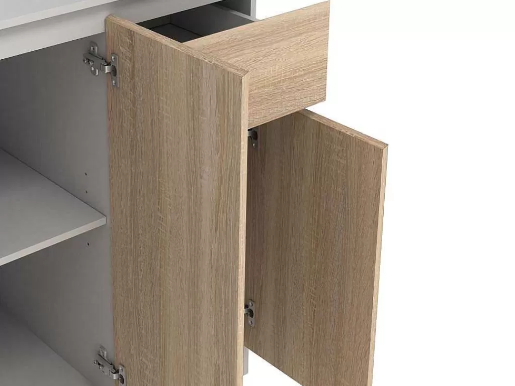 Móvel De Cozinha*Vente-unique Aparador De Cozinha Com 6 Portas, 1 Gaveta E 5 Nichos, Natural Claro E Branco - Nizali