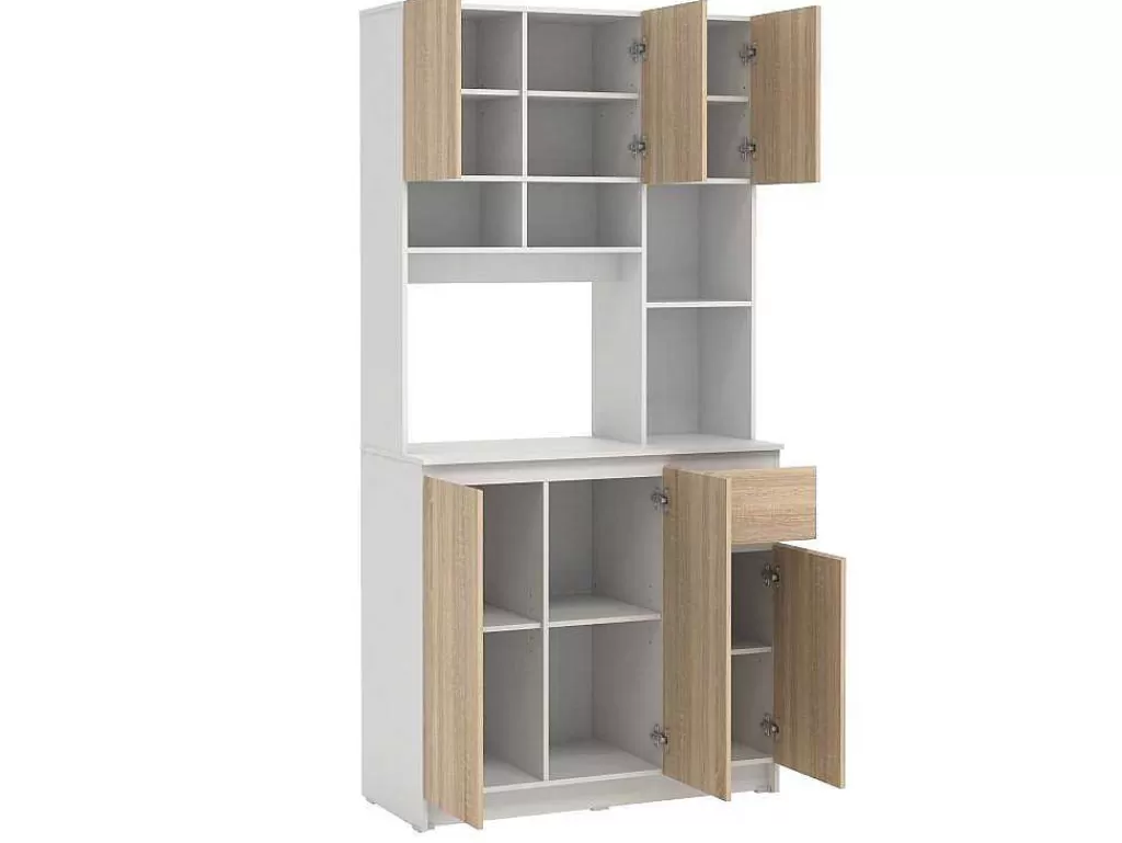 Móvel De Cozinha*Vente-unique Aparador De Cozinha Com 6 Portas, 1 Gaveta E 5 Nichos, Natural Claro E Branco - Nizali