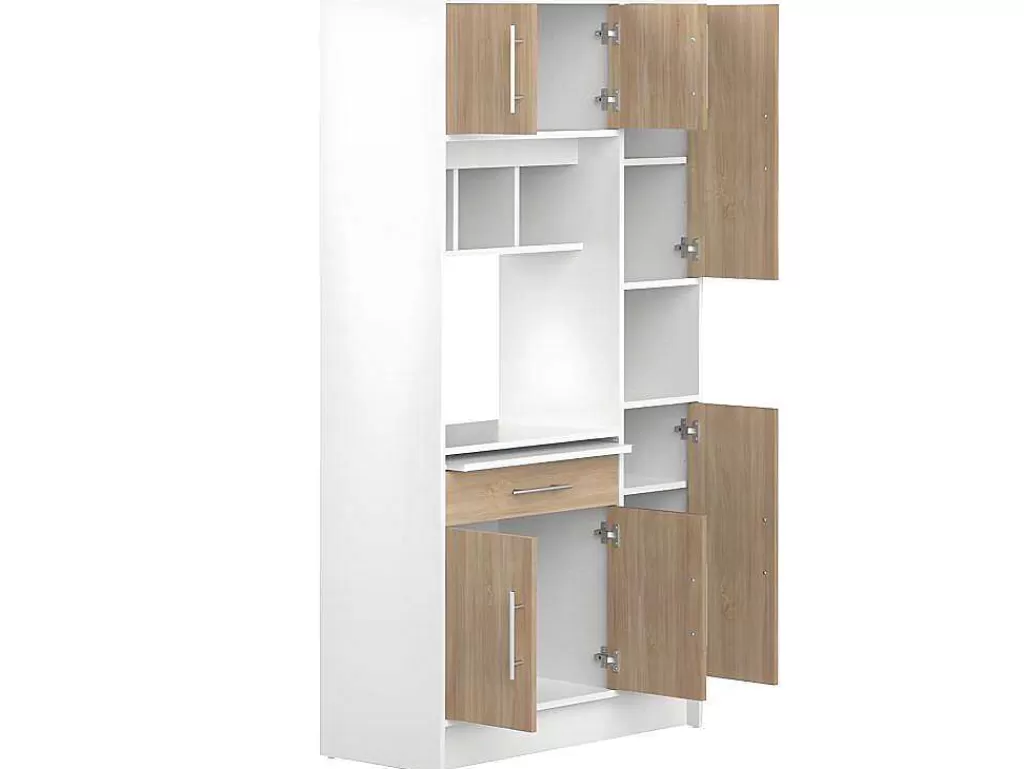 Móvel De Cozinha*Vente-unique Aparador De Cozinha Mady - 5 Portas & 1 Gaveta - Branco E Carvalho