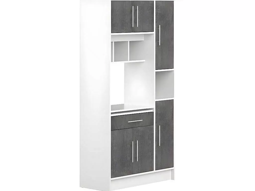 Móvel De Cozinha*Vente-unique Aparador De Cozinha Mady - 5 Portas & 1 Gaveta - Cores: Branco E Betao