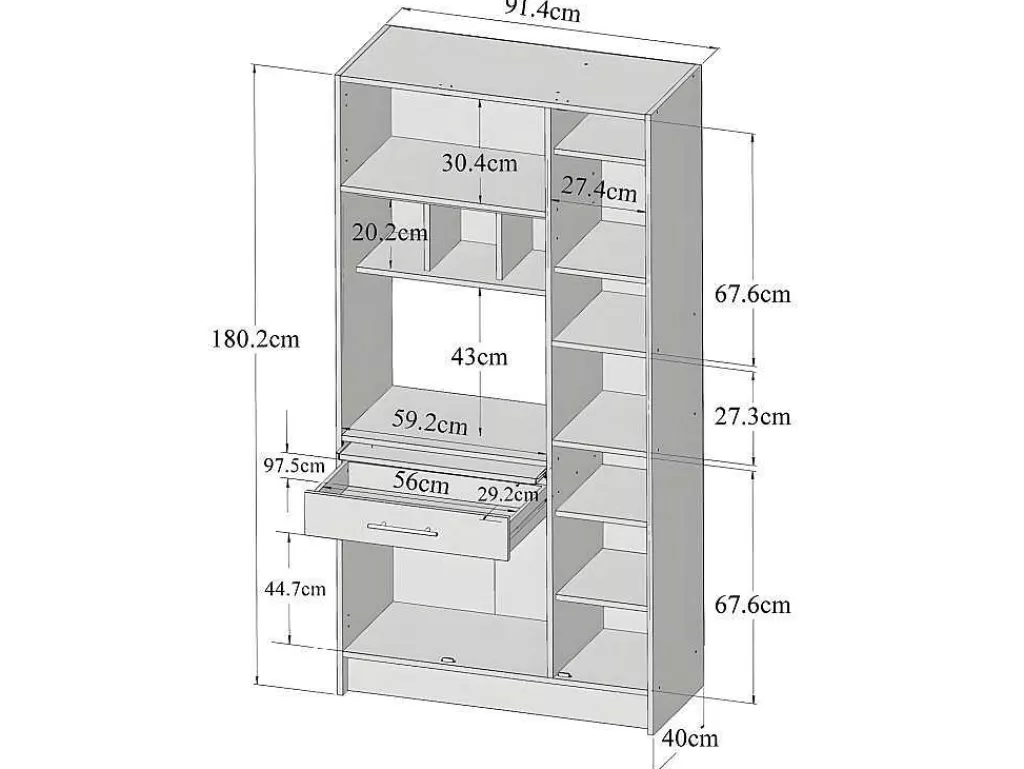 Móvel De Cozinha*Vente-unique Aparador De Cozinha Mady - 5 Portas & 1 Gaveta - Cores: Branco E Betao