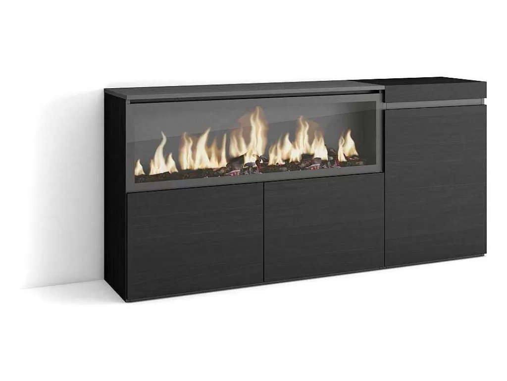 Aparador*Skraut Home Aparador Sala De Jantar, 160, 3 Portas, Lareira Electrica Xxl, Preto