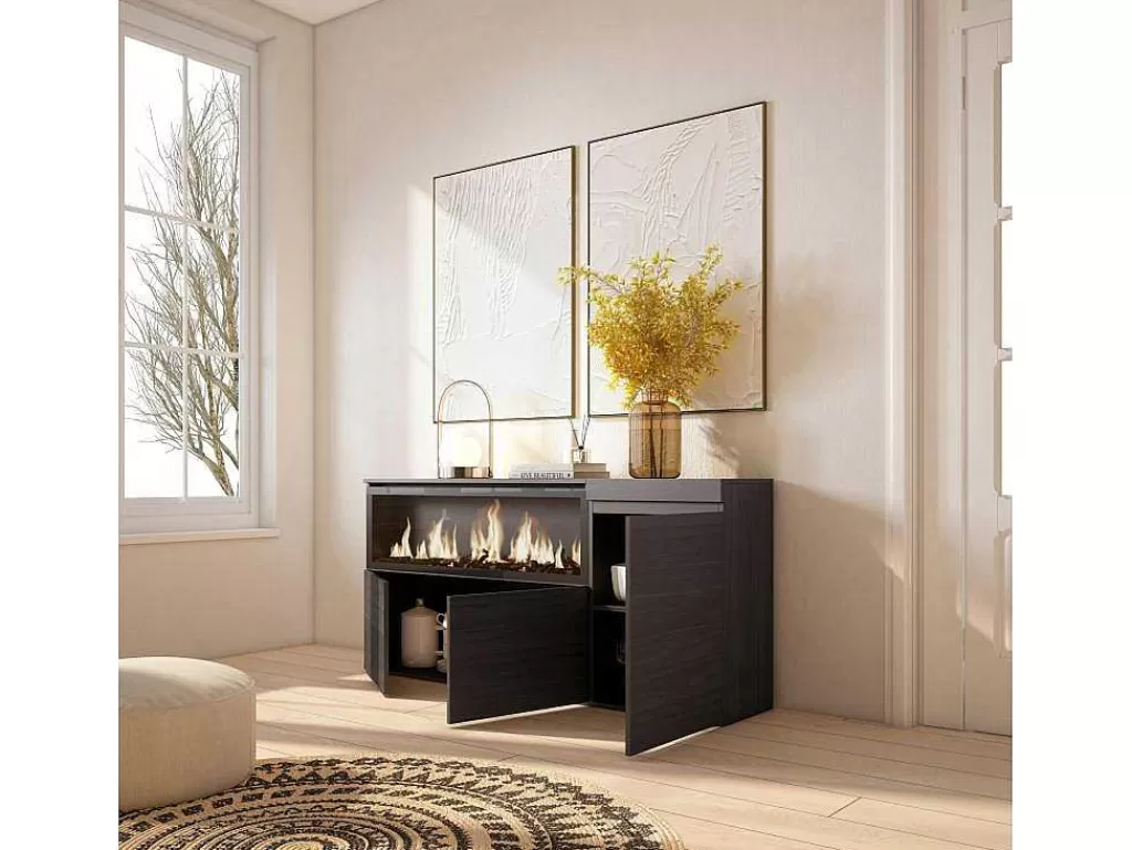 Aparador*Skraut Home Aparador Sala De Jantar, 160, 3 Portas, Lareira Electrica Xxl, Preto