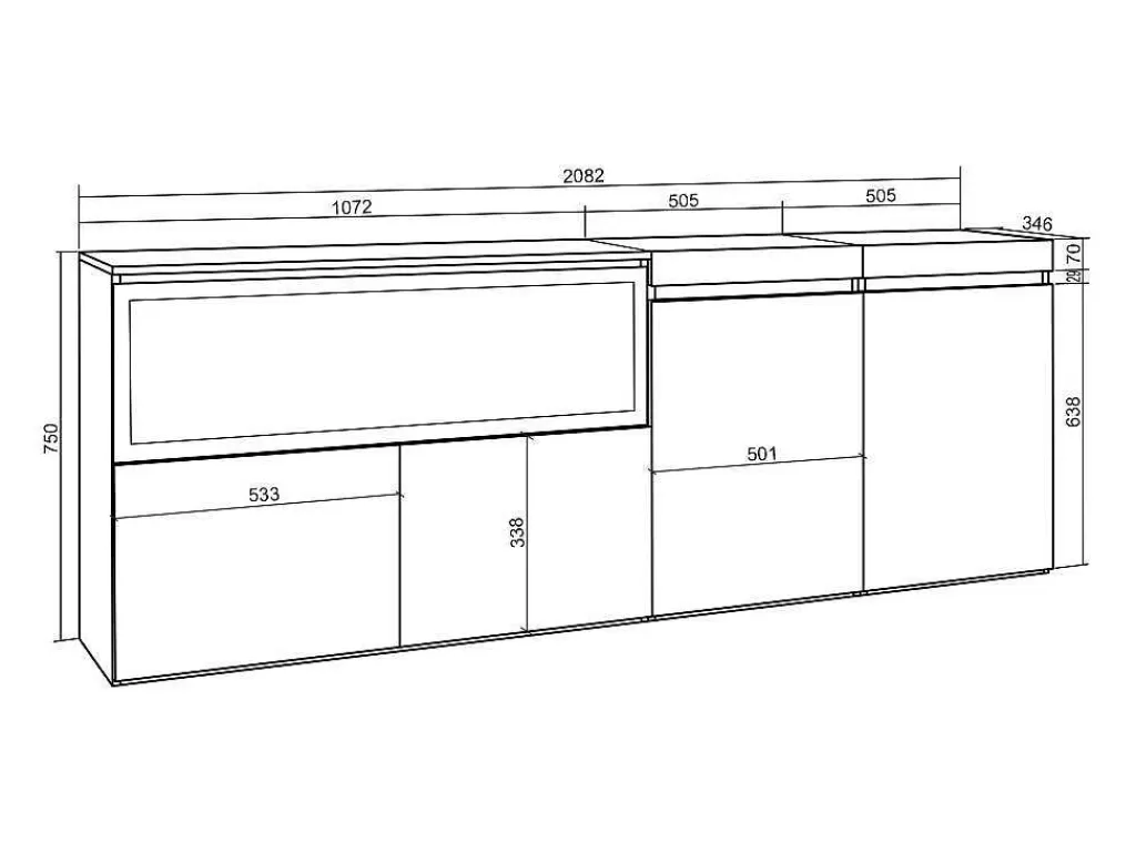 Aparador*Skraut Home Aparador Sala De Jantar, 210, 4 Portas, Lareira Electrica Xxl, Cimento