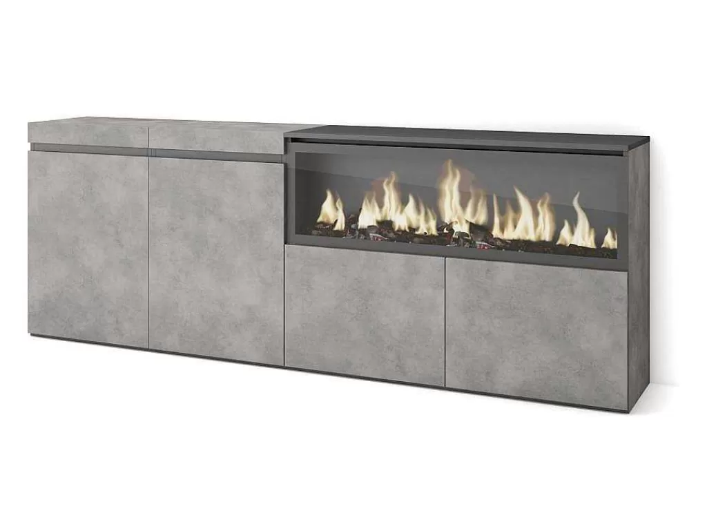 Aparador*Skraut Home Aparador Sala De Jantar, 210, 4 Portas, Lareira Electrica Xxl, Cimento