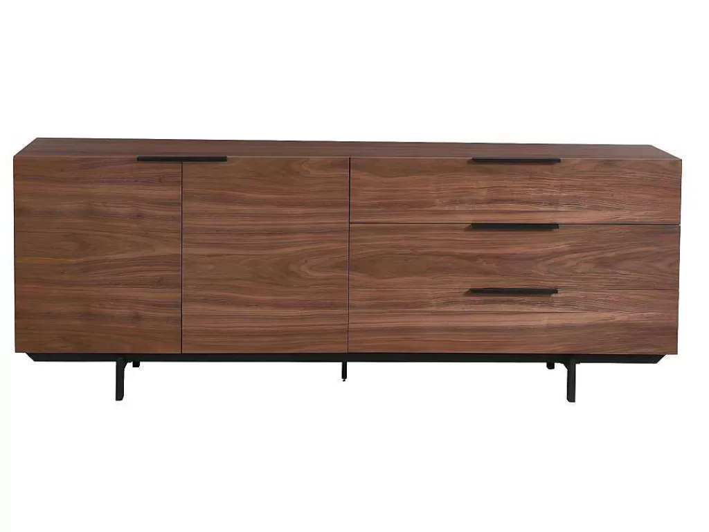 Aparador*Vente-unique Aparador Tayron 200 Cm - 2 Portas E 3 Gavetas - Mdf E Pés De Metal - Cor De Noz