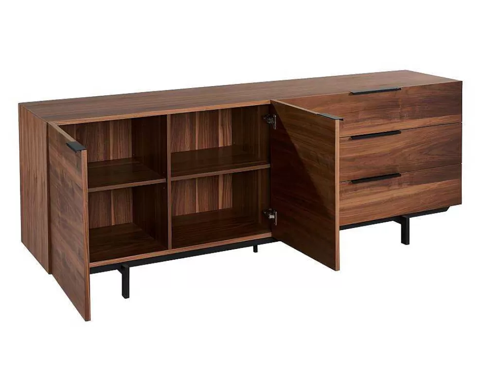 Aparador*Vente-unique Aparador Tayron 200 Cm - 2 Portas E 3 Gavetas - Mdf E Pés De Metal - Cor De Noz