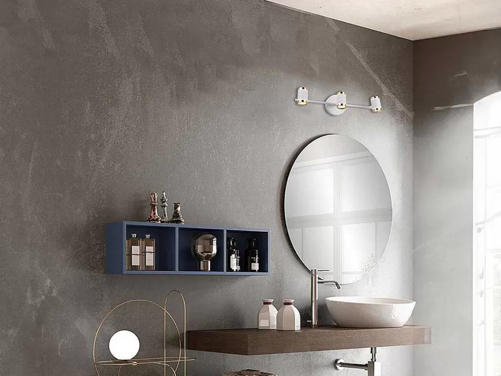 Candeeiro De Parede*OZAIA Aplique De Casa De Banho Com Leds Aluminio, 3 Focos, L45 Cm Branco E Dourado - Ashford