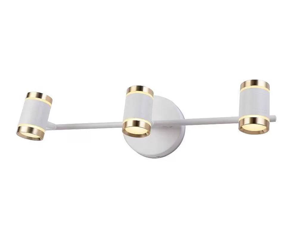 Candeeiro De Parede*OZAIA Aplique De Casa De Banho Com Leds Aluminio, 3 Focos, L45 Cm Branco E Dourado - Ashford