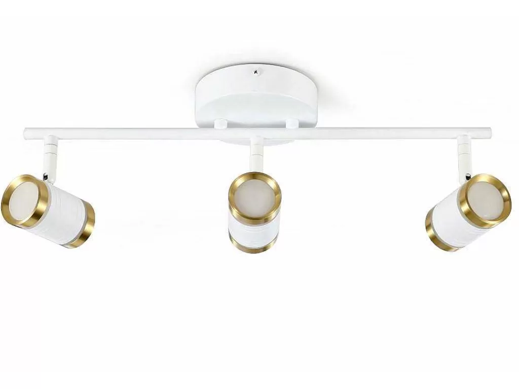 Candeeiro De Parede*OZAIA Aplique De Casa De Banho Com Leds Aluminio, 3 Focos, L45 Cm Branco E Dourado - Ashford