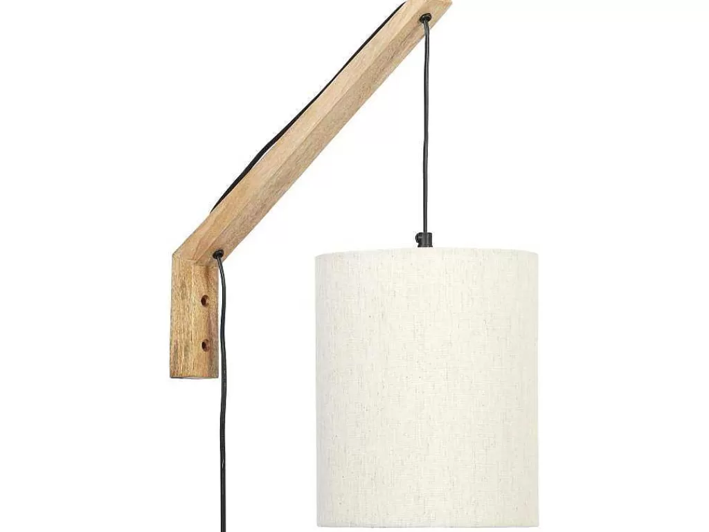 Candeeiro De Parede*OZAIA Aplique De Parede Escandinavo Madeira De Mangueira E Tecido D. 21 X A. 36 Cm Natural Claro E Bege - Paliana
