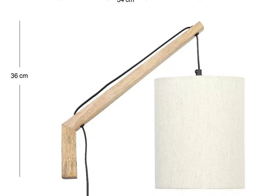Candeeiro De Parede*OZAIA Aplique De Parede Escandinavo Madeira De Mangueira E Tecido D. 21 X A. 36 Cm Natural Claro E Bege - Paliana