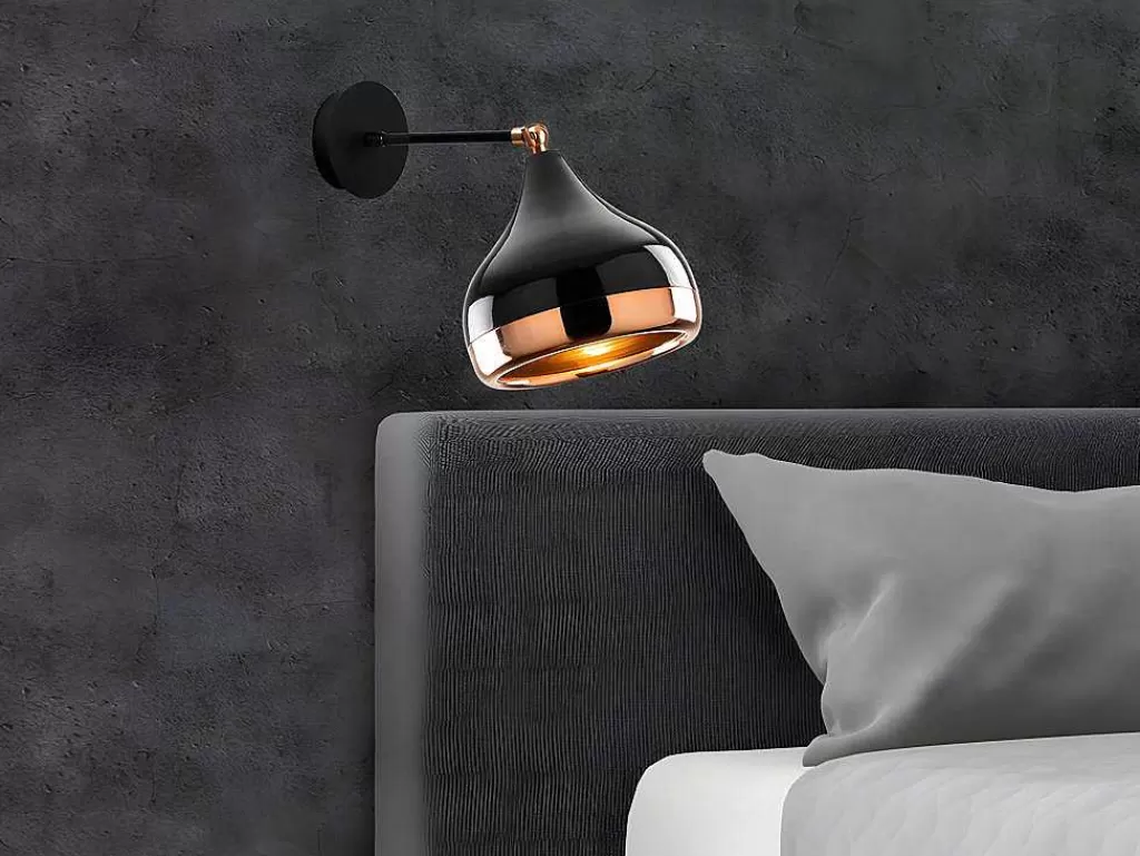 Candeeiro De Parede*OZAIA Aplique Em Metal Com Abajur Orientavel De D. 17 X A. 28 Cm Cor Preto E Acobreado - Yildo